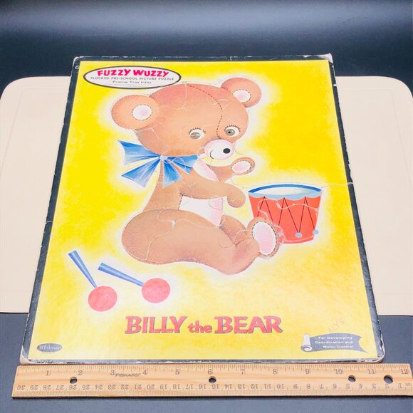 Vintage 60s Whitman Fuzzy Wuzzy Anthropomorphic Teddy Bear Frame Tray Puzzle - Picture 10 of 11